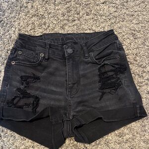 American Eagle Outfitters Black Ripped Jean Shorts